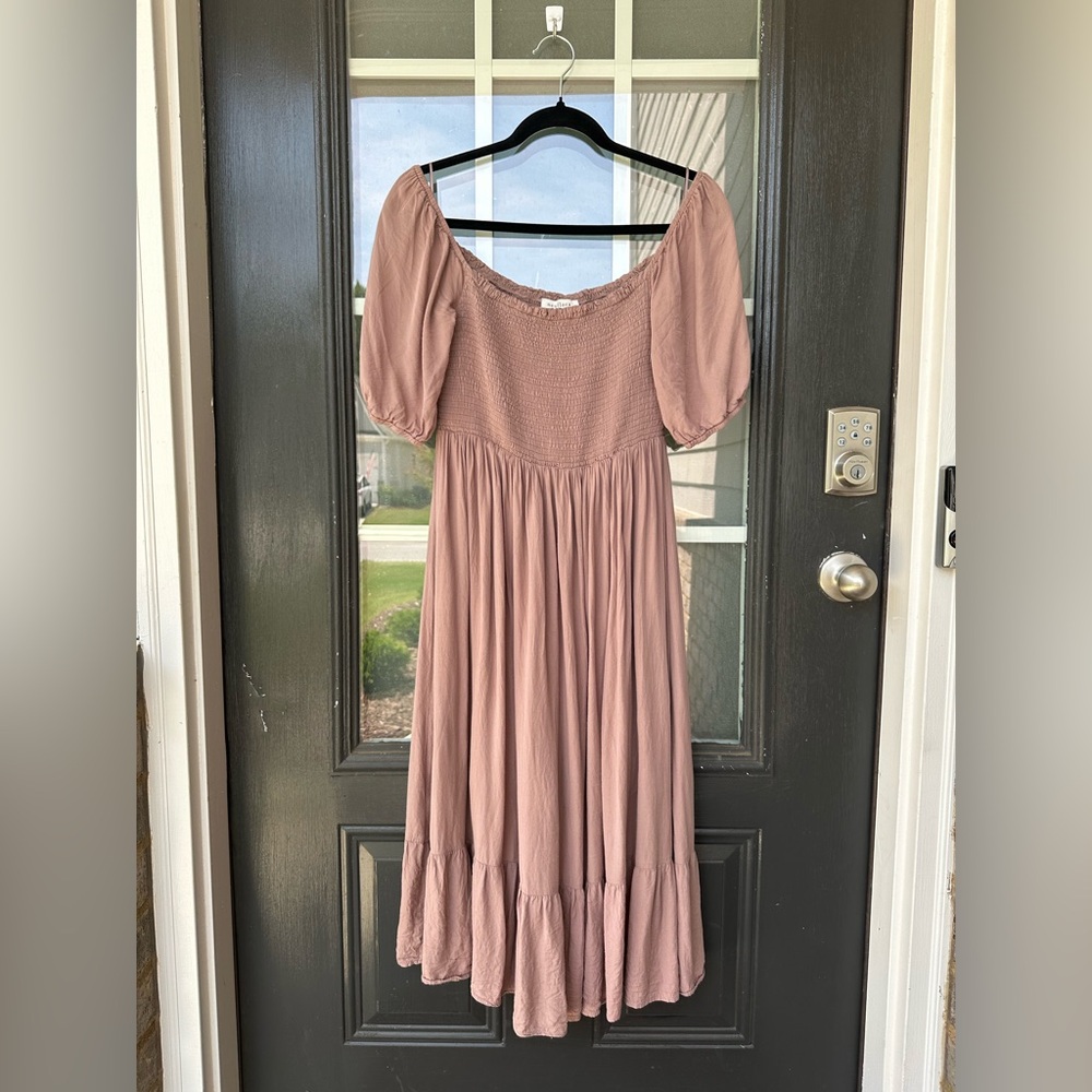 Women’s Puff Sleeve Midi Dress in Dusty Rose